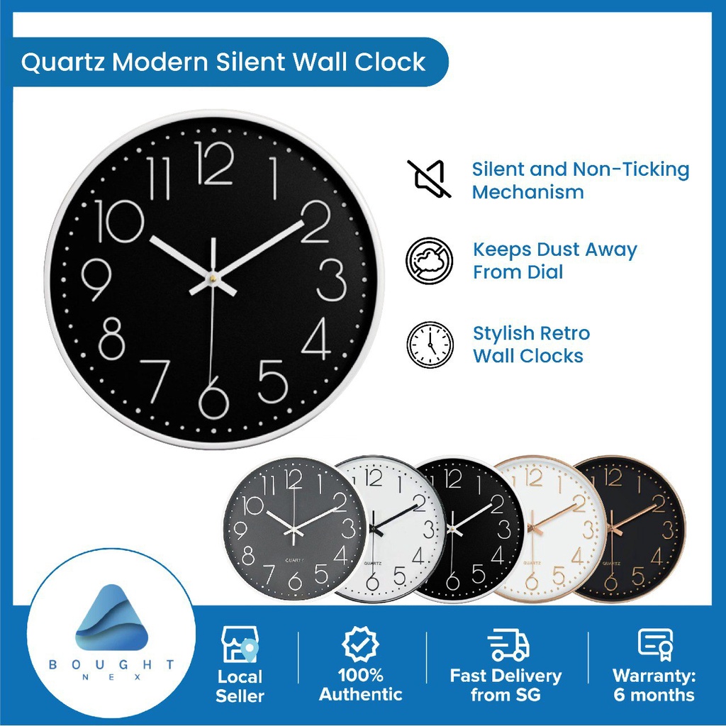 Japan Quartz Movement Modern Silent Wall Clock Digital Quiet for Home Office Living Room Bedroom with AA Battery