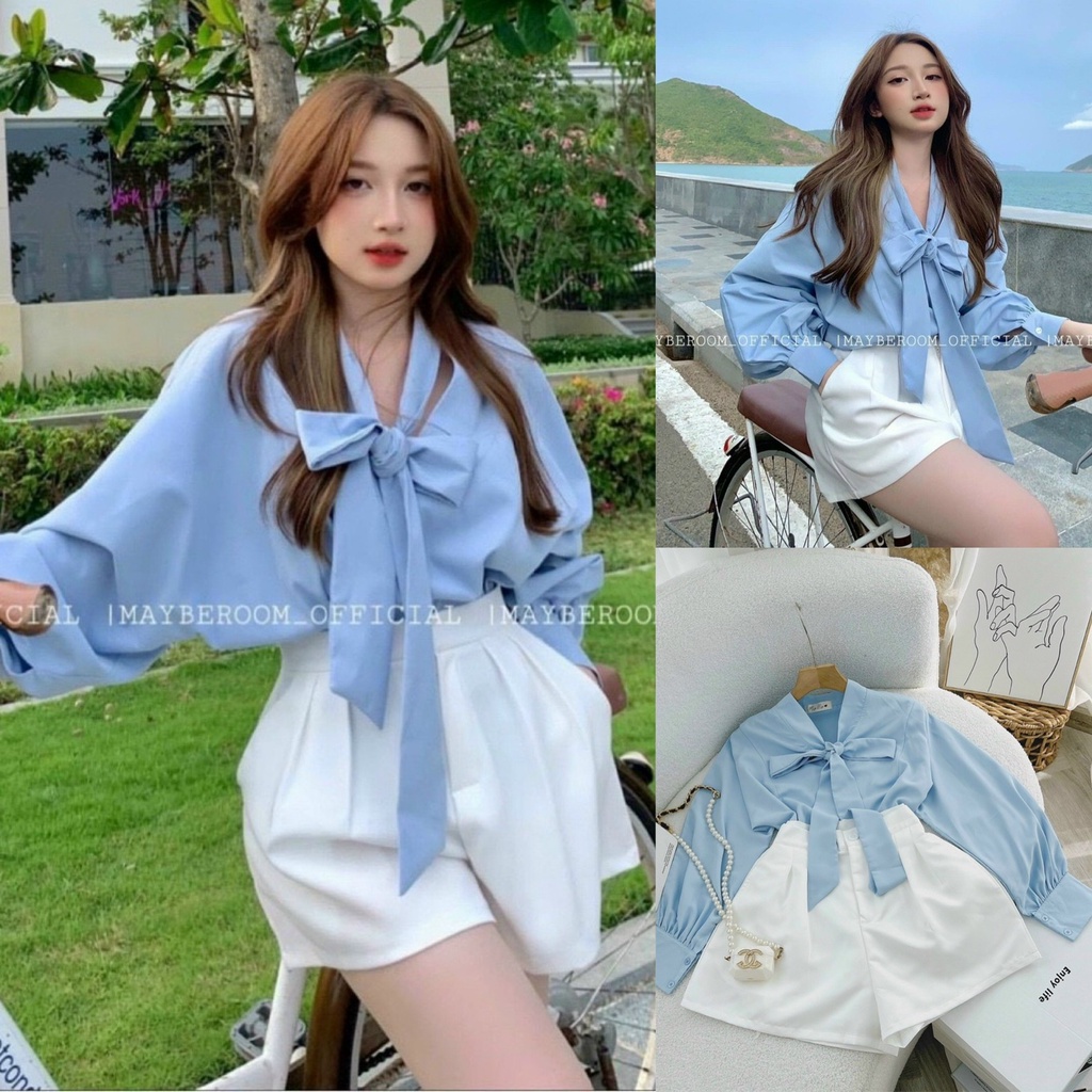 Set Of Women'S Wide form Clothes With A Youthful, Dynamic Blue Bow Tie For Girls Going Out, Going To The Beach Super Pretty