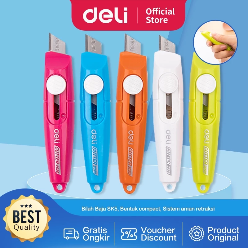 Deli Cutter Compact dengan Bilah Baja SK5 Keras Agar Mudah Dipotong E2020