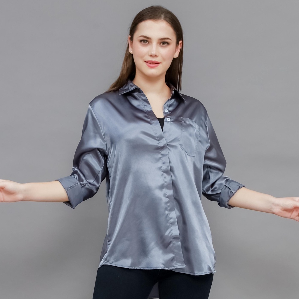 Monellina 601247 Kemeja Satin Wanita Lengan Panjang