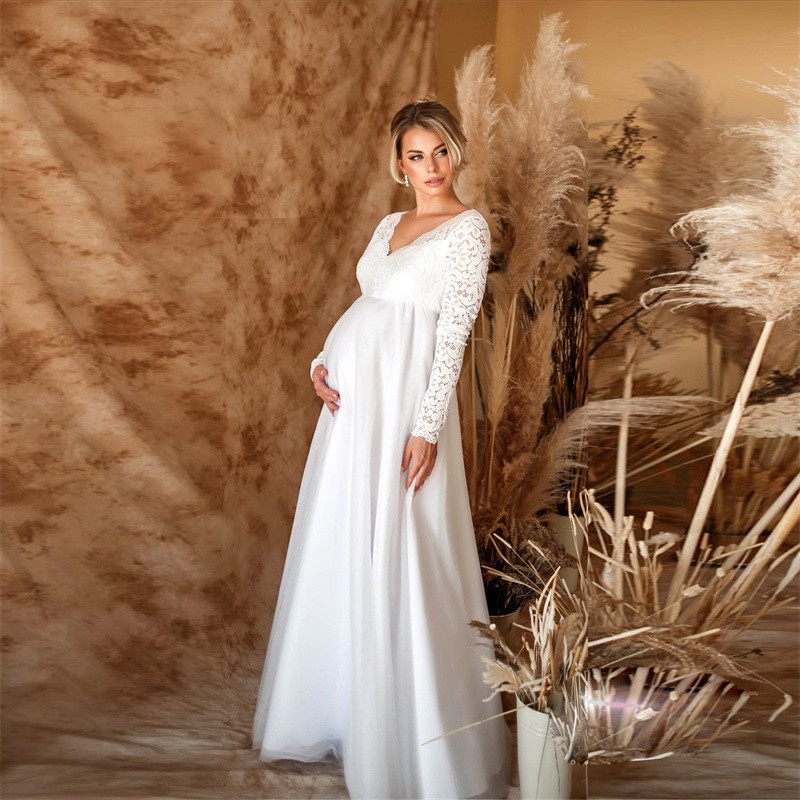 Lace White Maternity Dresses Baby Shower Pregnancy Photo Shoot Maxi Gown Pregnant Women Party Wedding Photography Props Shopee Singapore