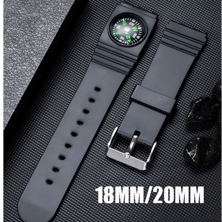 Men s wristband with straight mouth 18mm 20mm compass outdoor silicone wristwatch with waterproof rubber bracelet