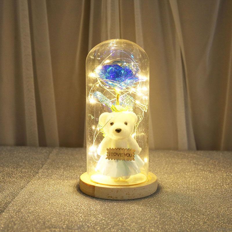 Galaxy Rose In Glass Dome With Lights Infinity Rose Flower Shines Like ...
