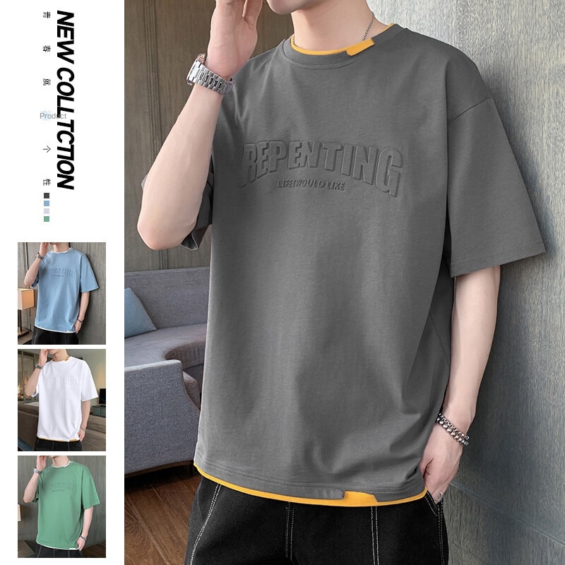 TAIAOJING Men's Fashion T-Shirts Large Short Sleeve Layered Style