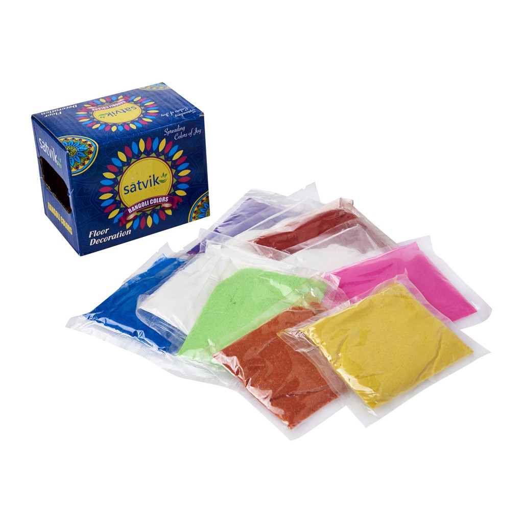 Satvik Rangoli Powder 10 Packets of multi Colours (3 white +7