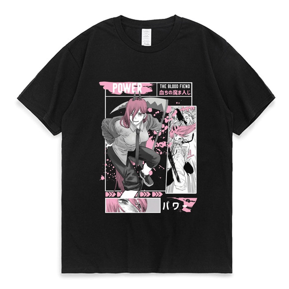 【Harajuku Style】 Power Chainsaw Man Anime T-Shirt Short Sleeve Japanese Streetwear T Shirt Comic Pattern Tee Shirt Clothing Tops 100% cotton LHZY
