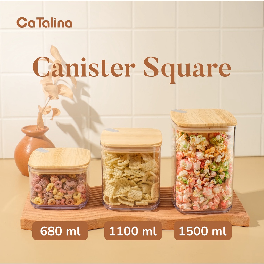 Toples Plastik Kedap Udara Tutup Motif Kayu Wadah Tempat Penyimpan Makanan Food Snack Container Aesthetic - Gambar 2