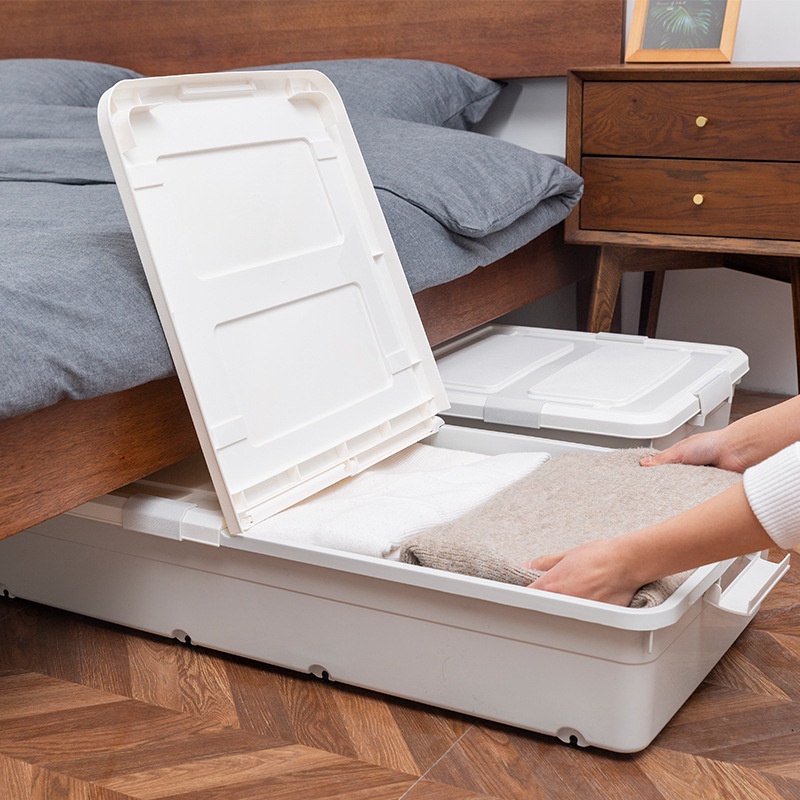 [LUUGAA] Bed Under Storage Box With Lid Pulley Quilt Clothes Flat ...