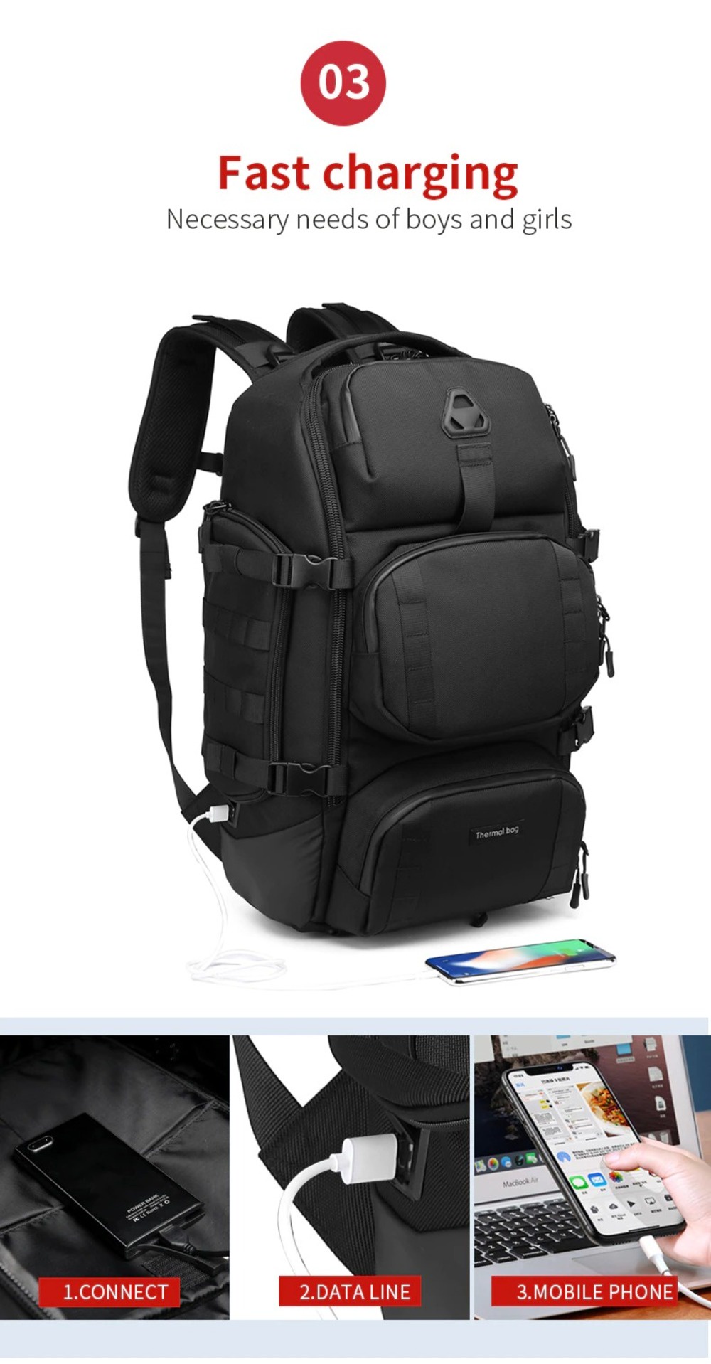 P&D Travel Backpack 45L Tactical Large Capacity Men16 Inch Laptop ...