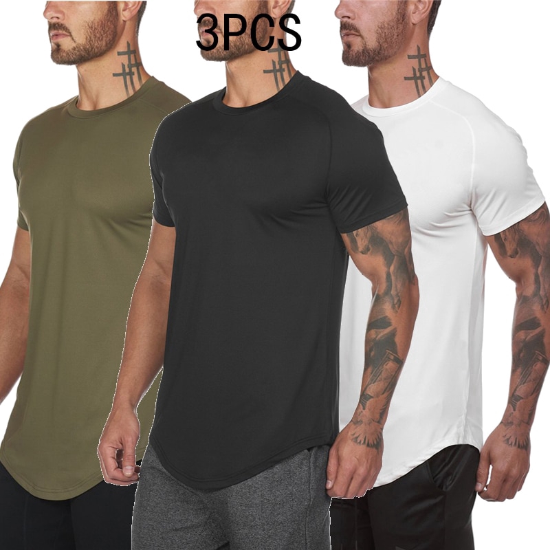 3PCS Mesh T-Shirt Gym Clothing Short-Sleeve Tees Fitness Male Summer Casual Fashion Slim Fit Tshirt Bodybuilding Tops