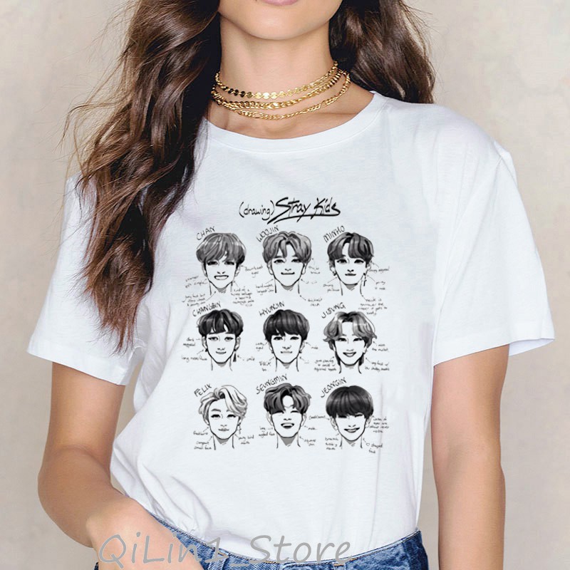 funny t shirts Stray Kids kpop tshirt women clothes 2019 StrayKids Hip Hop  Harajuku shirt cartoon print t-shirt femme