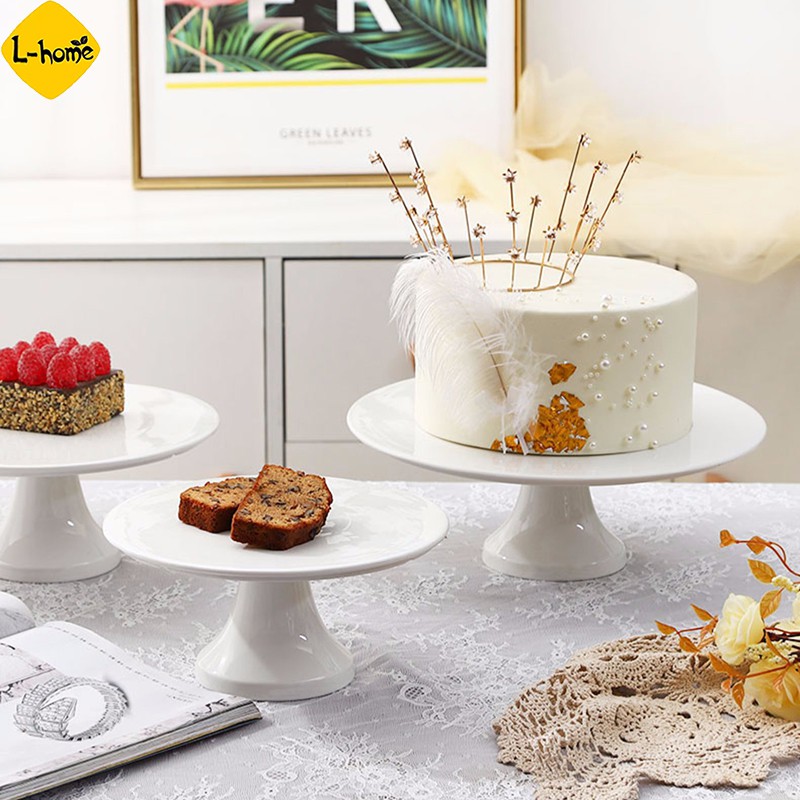 Ceramic Cake Stand with Glass Cover Dessert Display Stand for