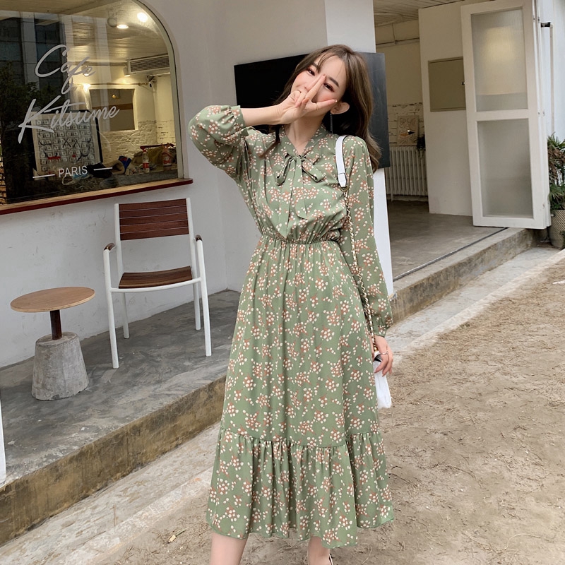 Korean long shop sleeve dress