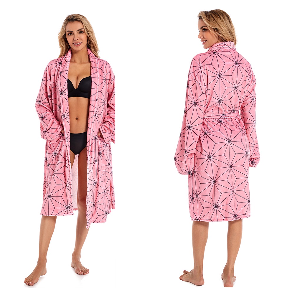 Wolancy Womens Demon Slayer Kimono Bathrobe Costume Soft Fleece Spa