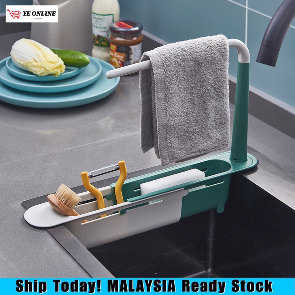 Drainer Sink Storage Tray Soap Holder Expandable Storage Drain Basket Telescopic Sink Rack Rak Penyimpanan Sinki Shopee Singapore