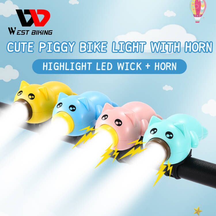 WEST BIKING Cartoon Bicycle Light MTB Road Bike Horn Bell Kids Children  Balance Bike Lamp Waterproof Cycling Headlight