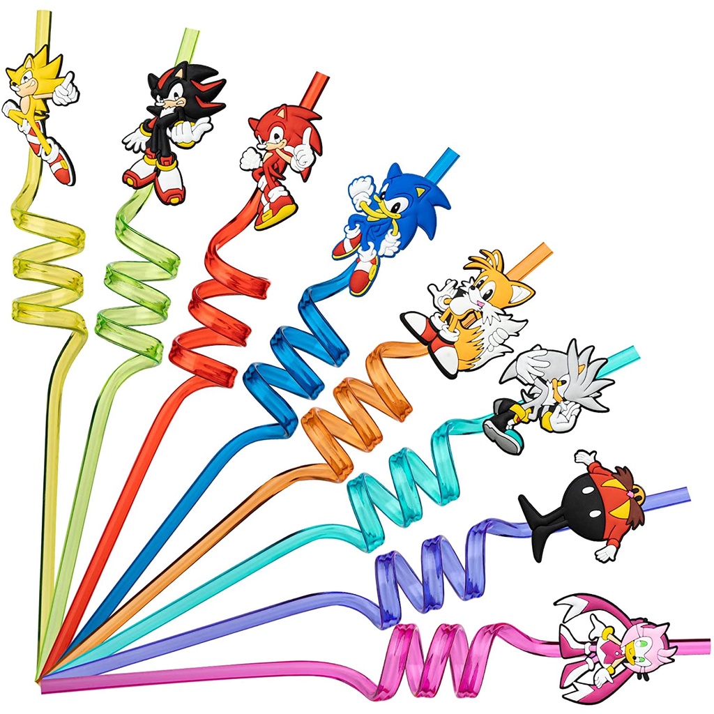 Sonic Drinking Straws 27cm Birthday Party Supplies Reusable 4 Designs ...