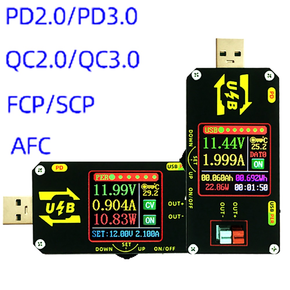 2 Pezzi Tester USB Tipo C Con Schermo LCD - Multimetro Digitale Di Tensione E Corrente, 4-30V/0-5A, Rilevatore Carica QC2.0/3.0