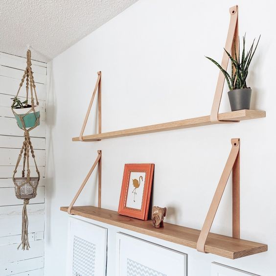 Hanging Skin Shelves, Aesthetic Leather Shelf Strap (Decoru) | Shopee ...