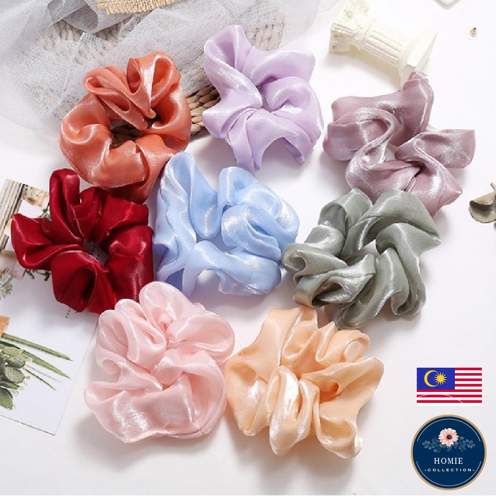 Korean Scrunchies Shiny Satin Silk Fashion Hair Accessories Getah