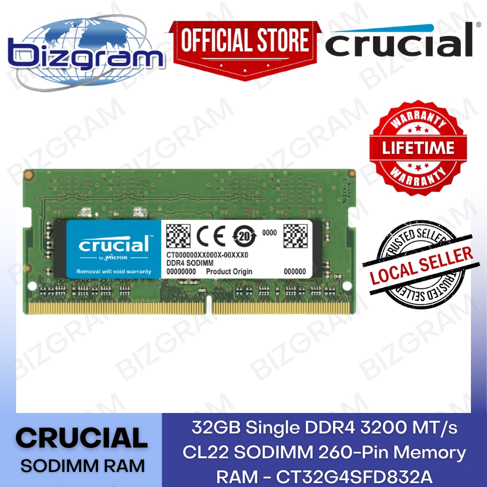 Crucial 128GB (4X32GB) DDR4 2666Mhz CL19 SODIMM Laptop Memory Ram