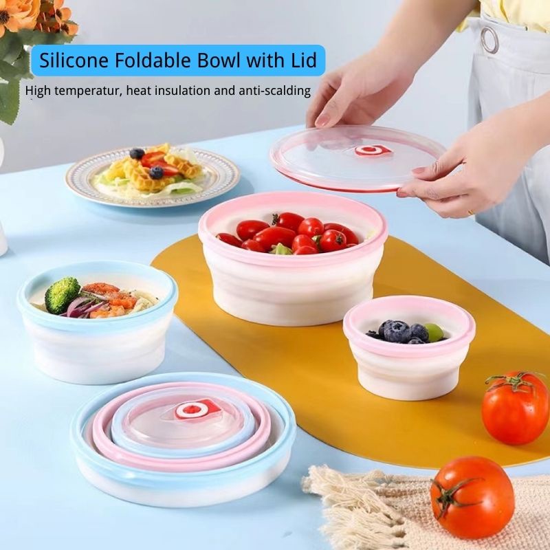 Silicone Portable Salad Bowl With Lid Foldable Folding Lunch Box