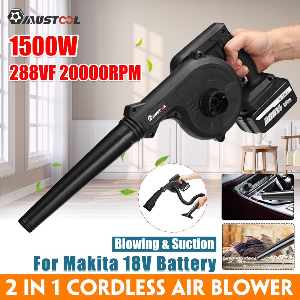 2 In 1 1500w Cordless Electric Air Blower Vacuum Blowing Suction Leaf Pc Dust Cleaner Collector 3018