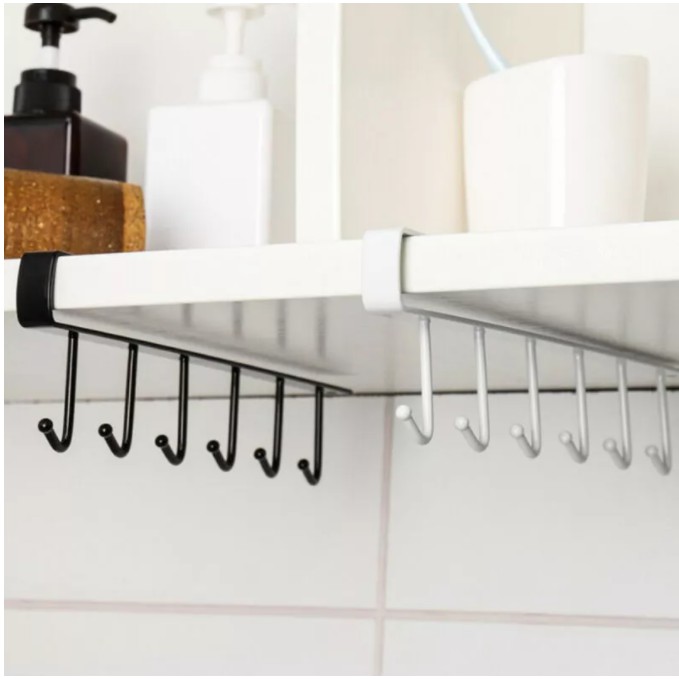 Kitchen 6 Hooks Metal Under Shelf Mug Cup Cupboard Organiser Hanging ...