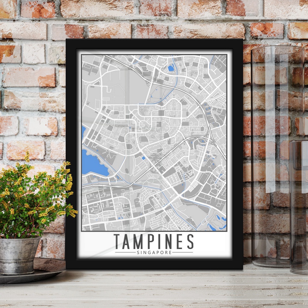 Singapore City Tampines Map Modern Art Decor Poster | Shopee Singapore