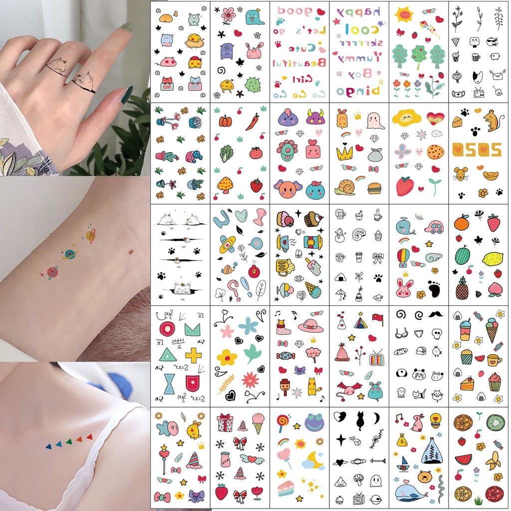 Ohaya 30PCS Leaf Black Cartoon Temporary Tattoo Cute Star Tattoo Sticker Love Women Body Finger Art Waterproof Tatoo Kid