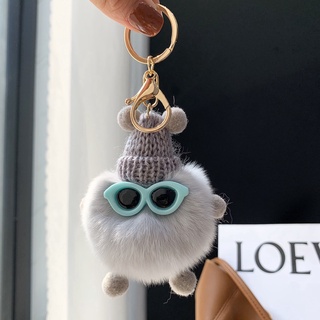 Rabbit Fur PomPom Key Chain Bag Charm Fluffy Puff Ball Phone Car