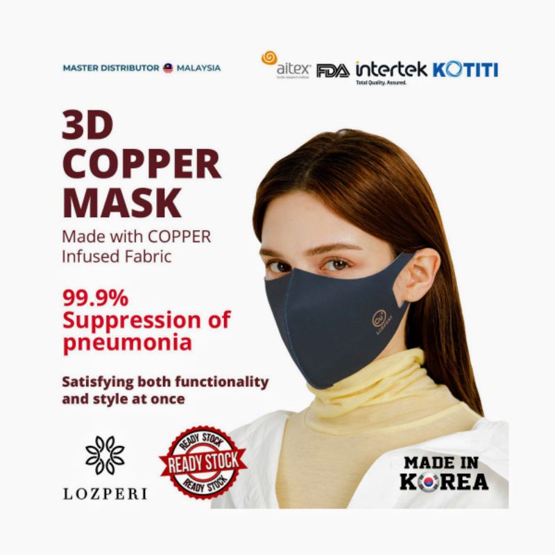 Korean Lozperi Copper Mask FDA Approval Washable Reusable Antibacterial ...
