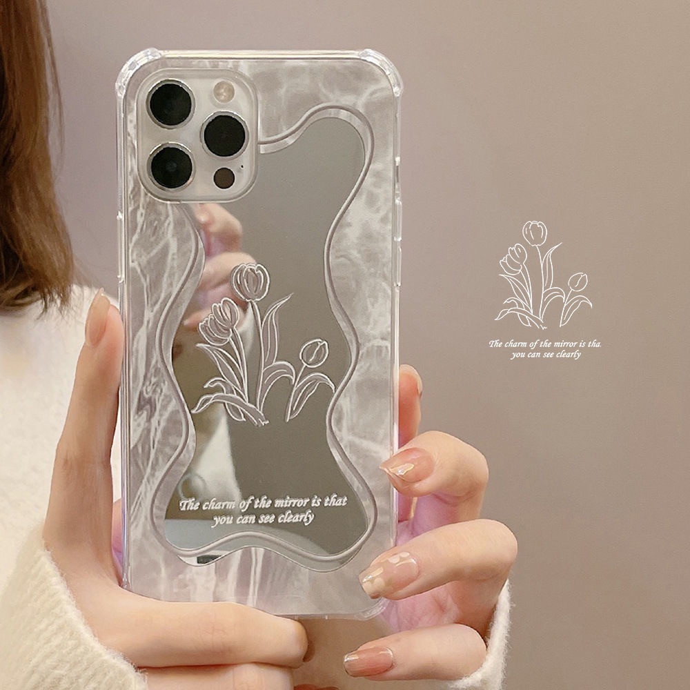 Fashion retro flowers mirror surface Case samsung Galaxy s23 s9 plus s10 lite s20 ultra s21 s22 fe note 8 9 10 20 ultra A52 A53 A52s A03 4G 5G case Makeup mirror female phone case