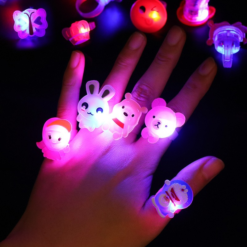 10 Pcs/ Pack Cartoon LED Light Up Flashing Finger Rings/ Random Style Luminous Finger Jelly Ring/ Kid's Gifts Glow In Dark Toy Party Favors