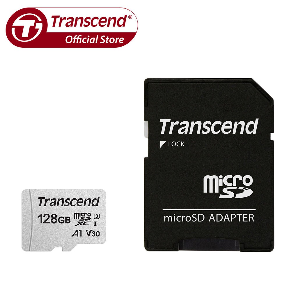 Transcend 128GB 300S A1 U3 V30 UHSI microSD Memory Card with SD