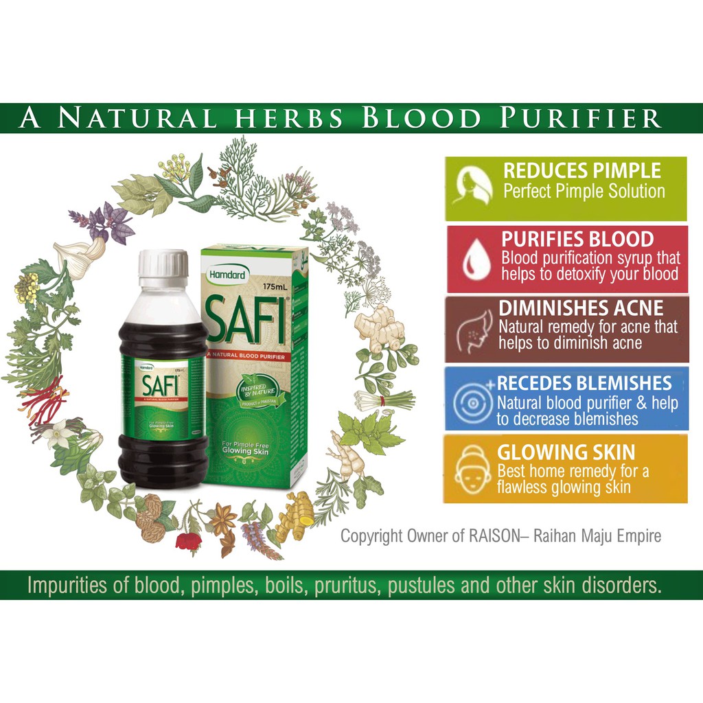 Hamdard Safi Syrup 175ml - A Natural Herbs Blood Purifier - Original ...