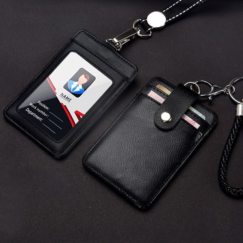 Nahoo Leather Name Badge Holders Double Transparent ID Card Holder