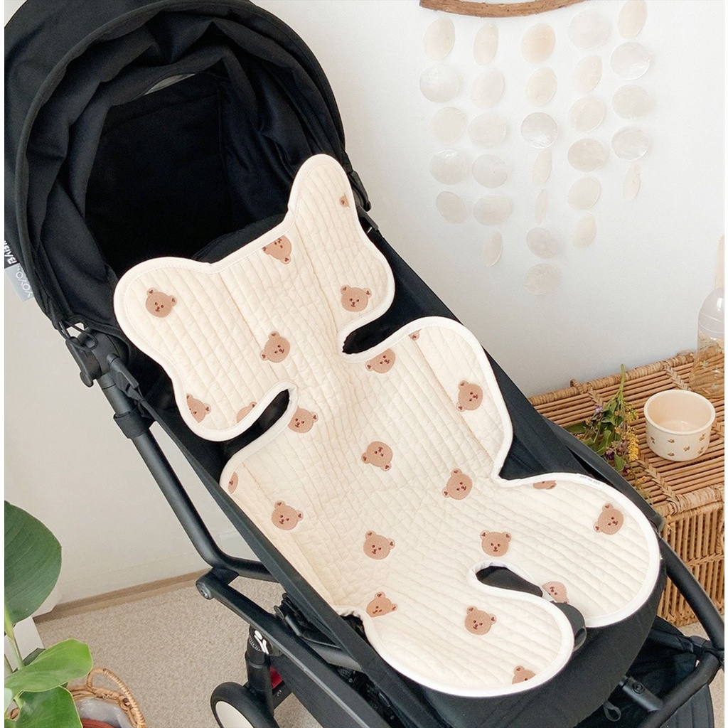 Baby Stroller Liner Car Seat Cushion Cotton Mattress Embroidery Bear Diaper Changing Pad Mat Newborn Carriages Pram Accessories Shopee Singapore