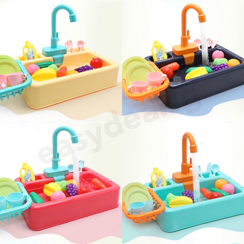 Pretend Play Kitchen Toy Set Plastic Simulation Electric Dishwasher Sink Circulating Water Outlet Education Toys