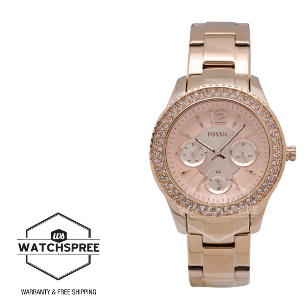 Fossil Ladies Stella Multifunction Rose Tone Stainless Steel Band Watch ES3590 Shopee Singapore