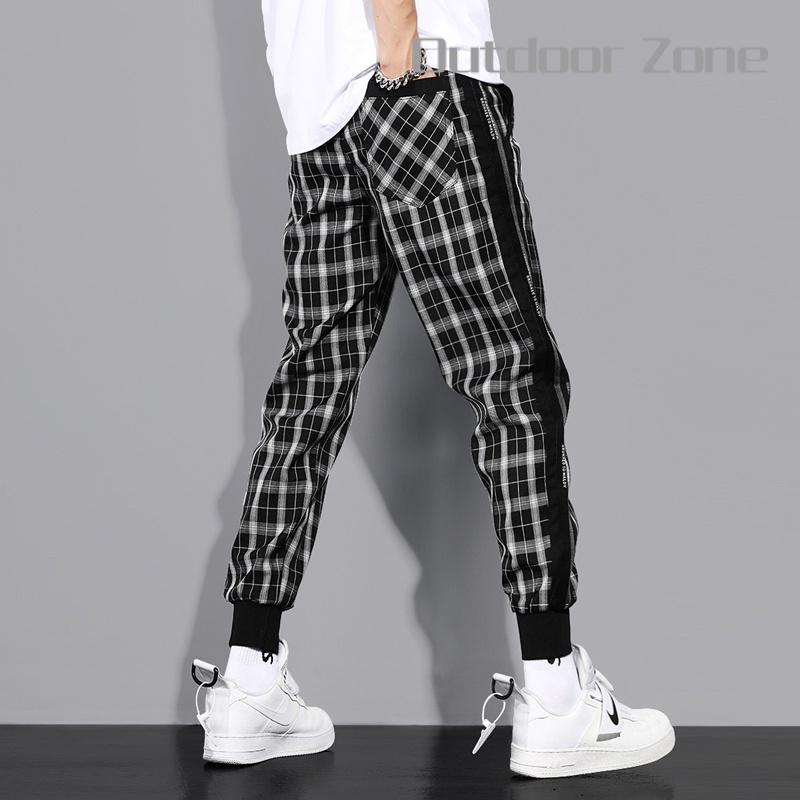 Men Pants Checkered Pants For Men Korean Fashion Plus Size Jogger Pants  Tie-foot Casual Loose Plaid Trouser Unisex Elastic Waist Drawstring  Sweatpants Black Harem Trousers