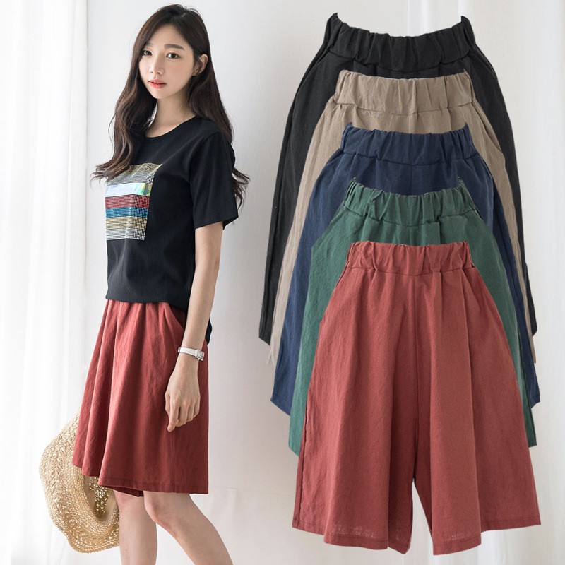 Loose soft cotton on sale wide leg pocket shorts