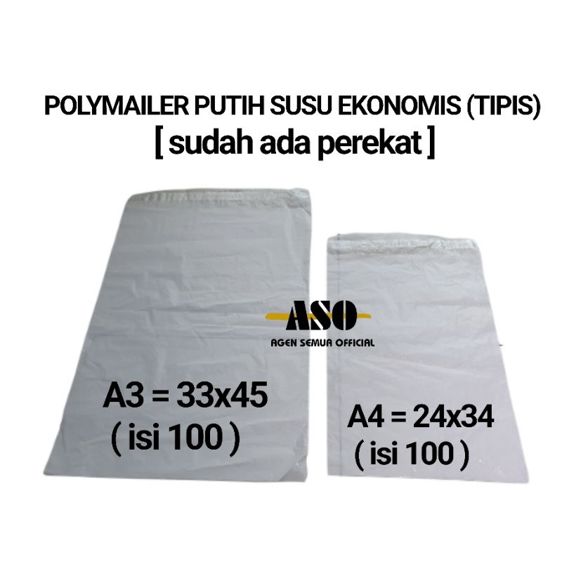 Plastik Polymailer Tipis isi 100 pcs Packing Online Shop putih susu Kantong Lem Seal amplop
