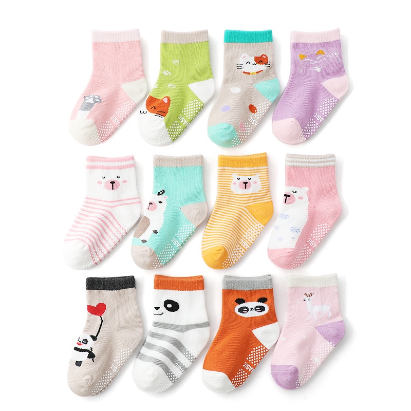 [SG Seller] Girl Baby & Kids Cute Cotton Anti-Slip Socks (4 Pairs)
