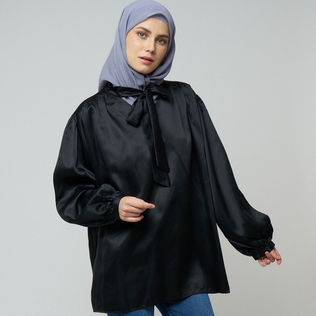 Monellina Blouse Oversize Wanita Satin Velvet