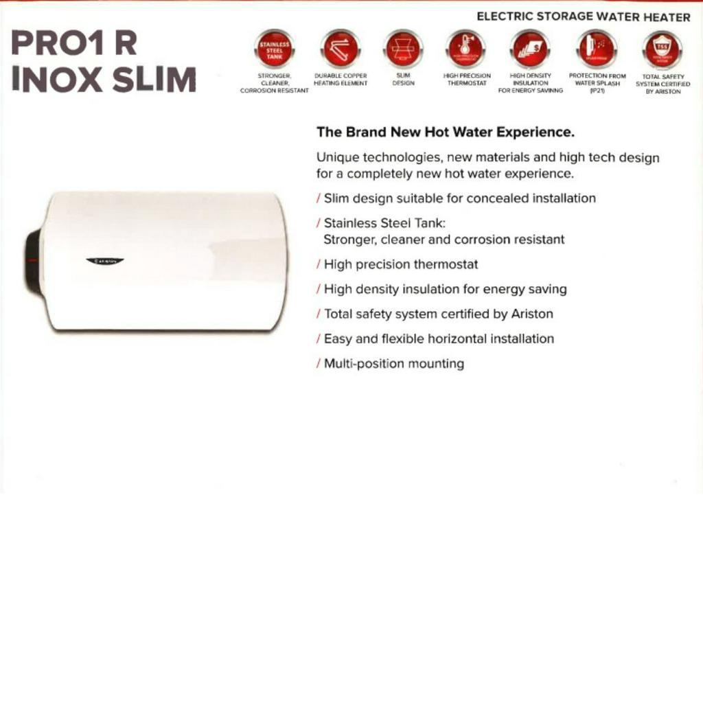 ARISTON PRO1 R INOX 30L SLIM ELECTRIC STORAGE WATER HEATER | Shopee ...