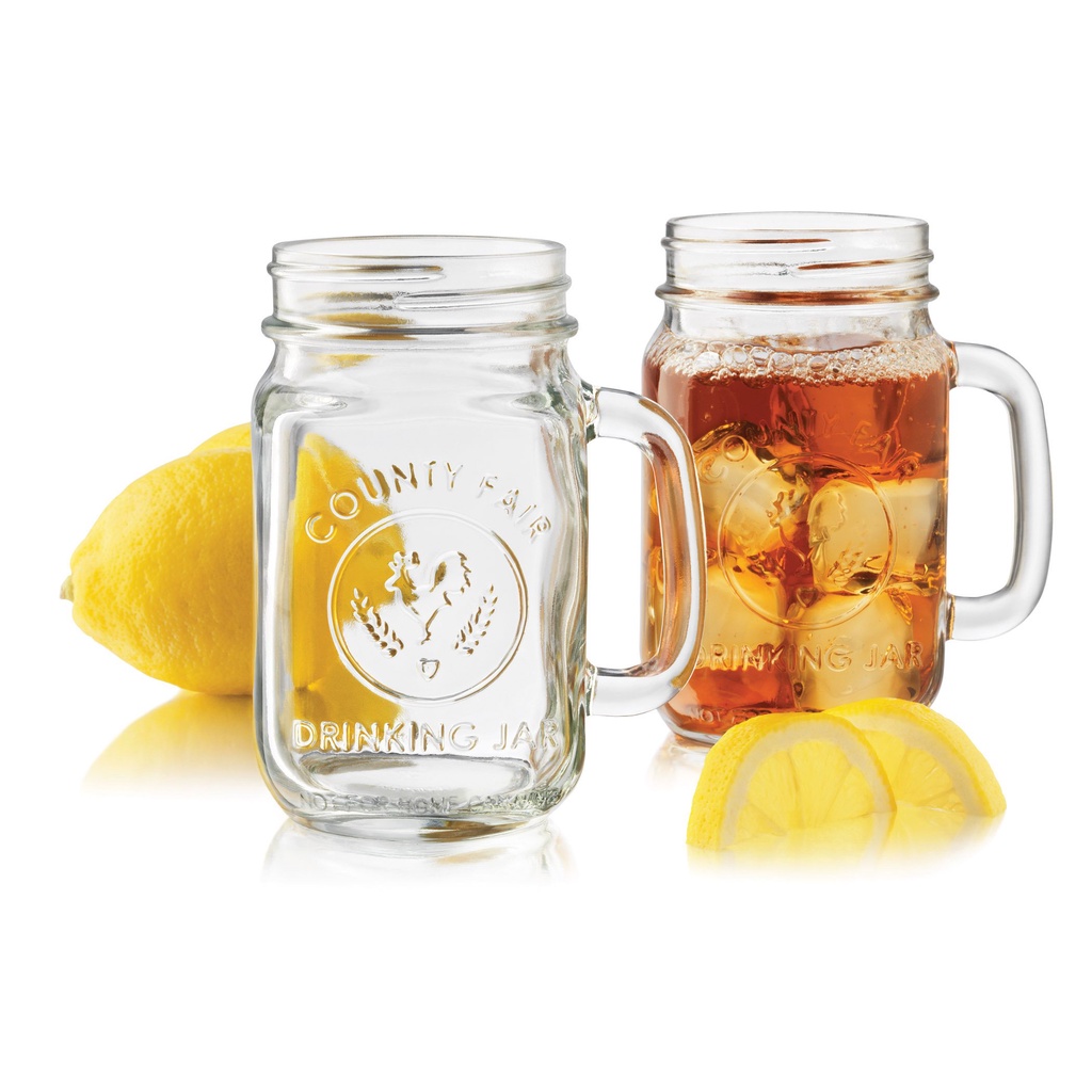 Drinking Jar with Handle 488ml / Mason Jar with Lid / Glass Jar