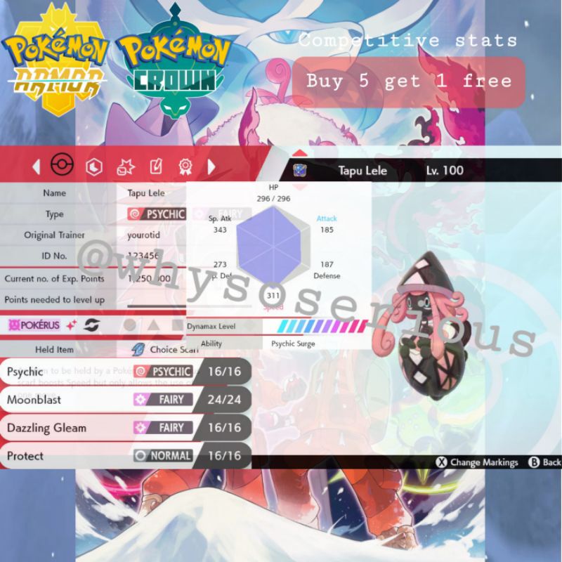 Pokemon Sword and Shield Square Shiny Tapu Lele (Digital Game Code ...