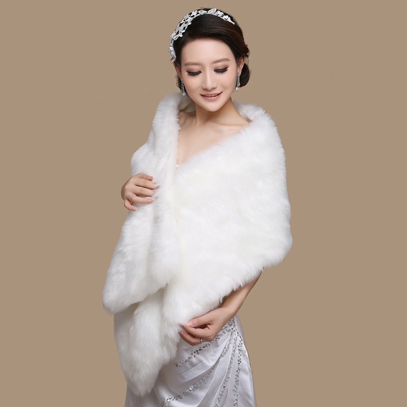 White faux store fur shawl