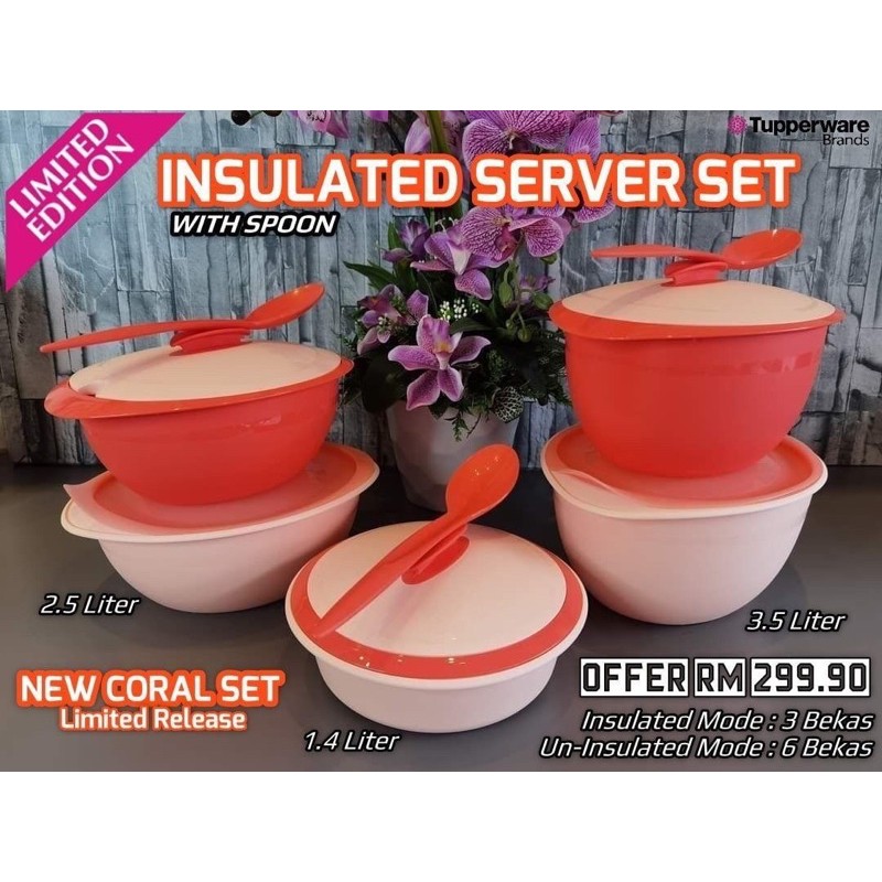 Ready Stock!! Tupperware Insulated Server Coral